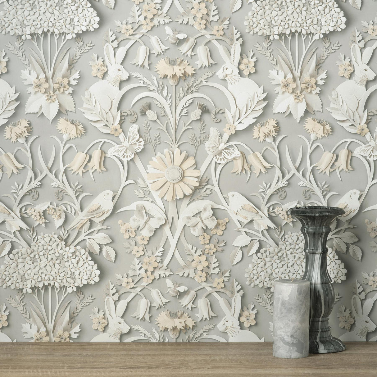 York Fae Light Grey Woodland Wallpaper