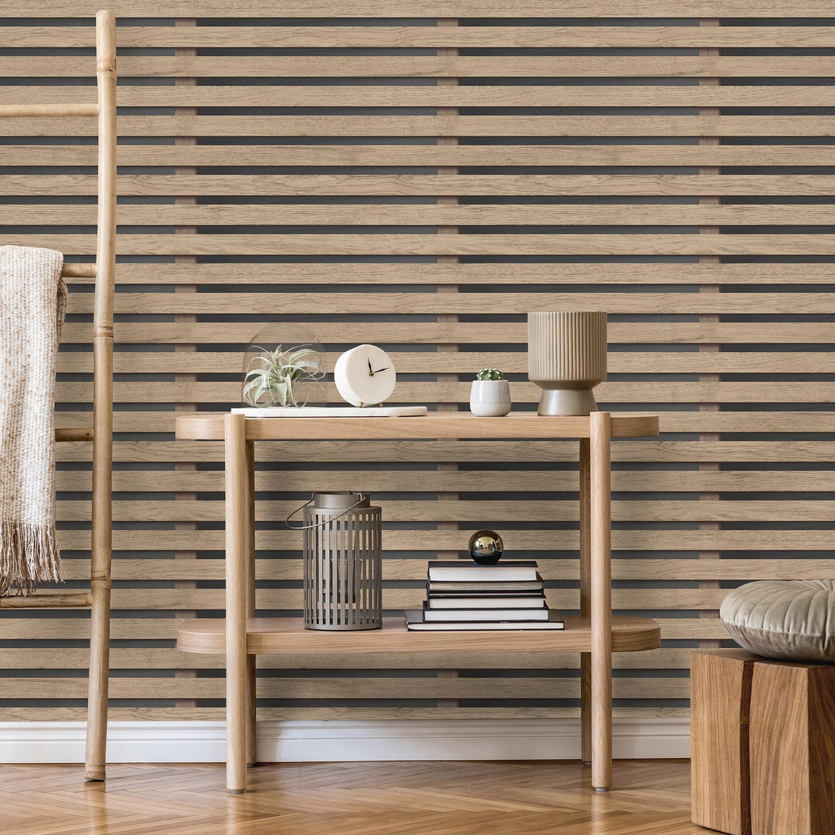 York Marlow Brown Wood Slats Wallpaper