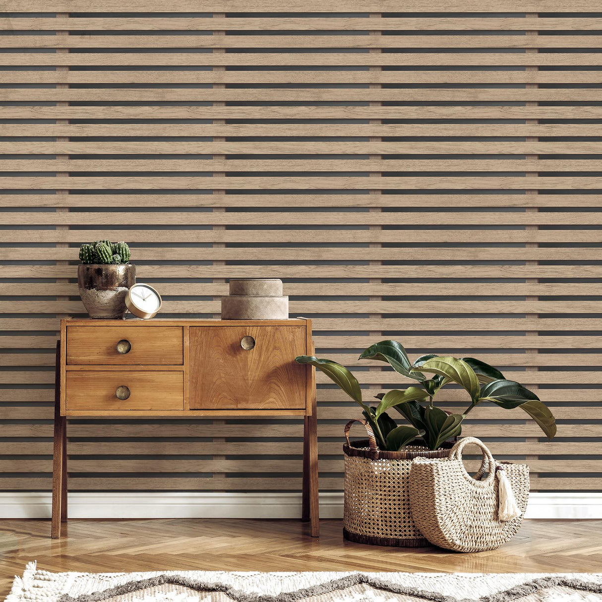 York Marlow Brown Wood Slats Wallpaper
