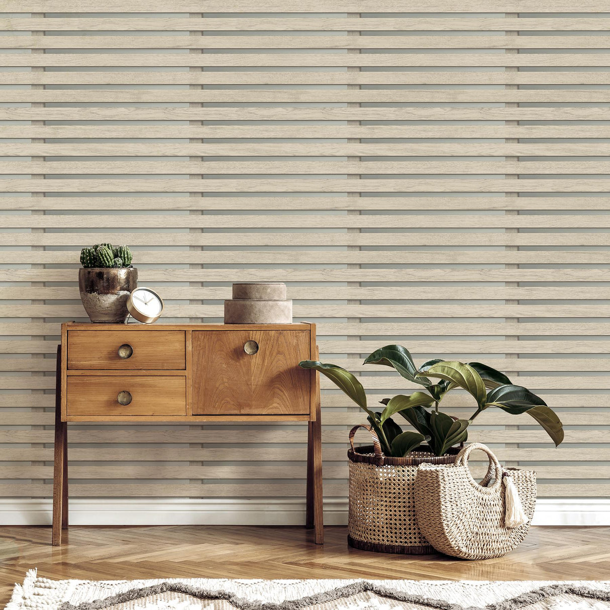 York Marlow Grey Wood Slats Wallpaper