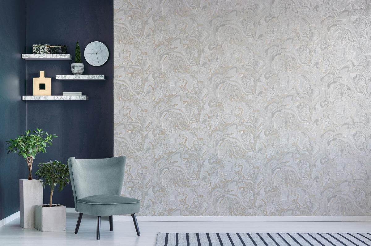 York Suave Light Grey Marble Wallpaper