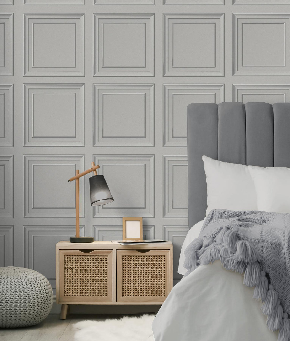 York Distinctive Grey Square Panel Wallpaper