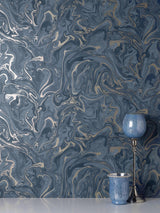 York Suave Navy Marble Wallpaper