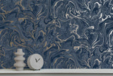 York Suave Navy Marble Wallpaper