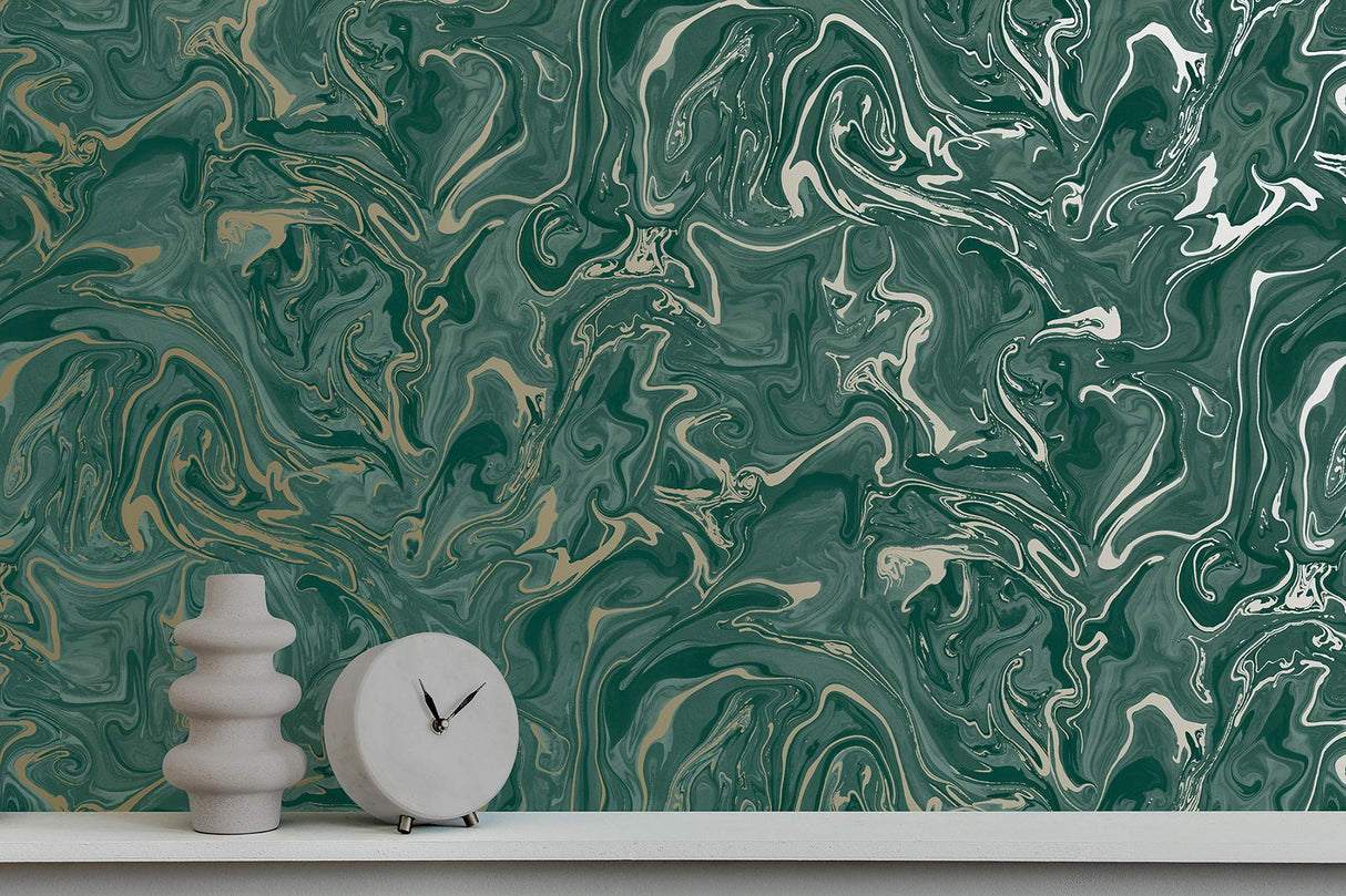 York Suave Dark Green Marble Wallpaper