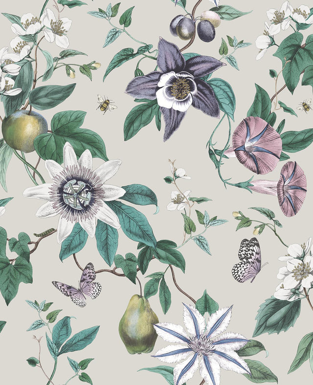 York Sierra Silver Floral Wallpaper