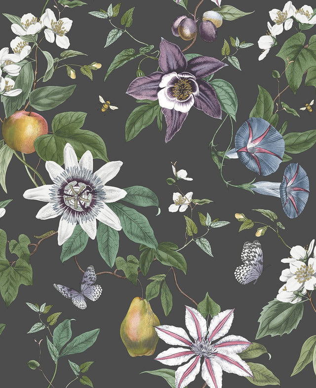York Sierra Black Floral Wallpaper