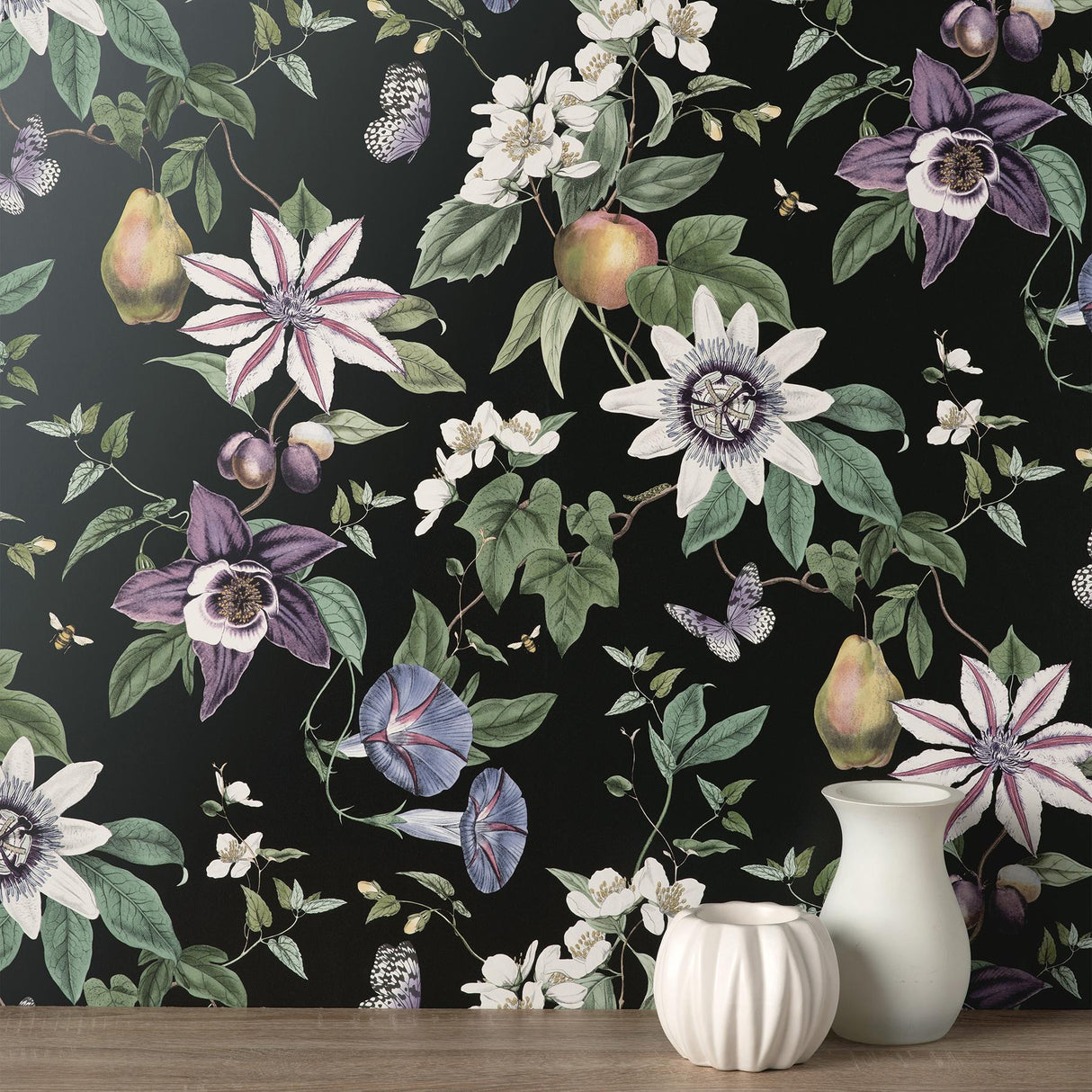 York Sierra Black Floral Wallpaper
