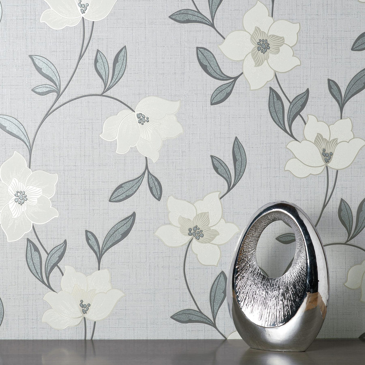York Larson White Floral Wallpaper