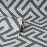 York Meander Charcoal Geo Wallpaper