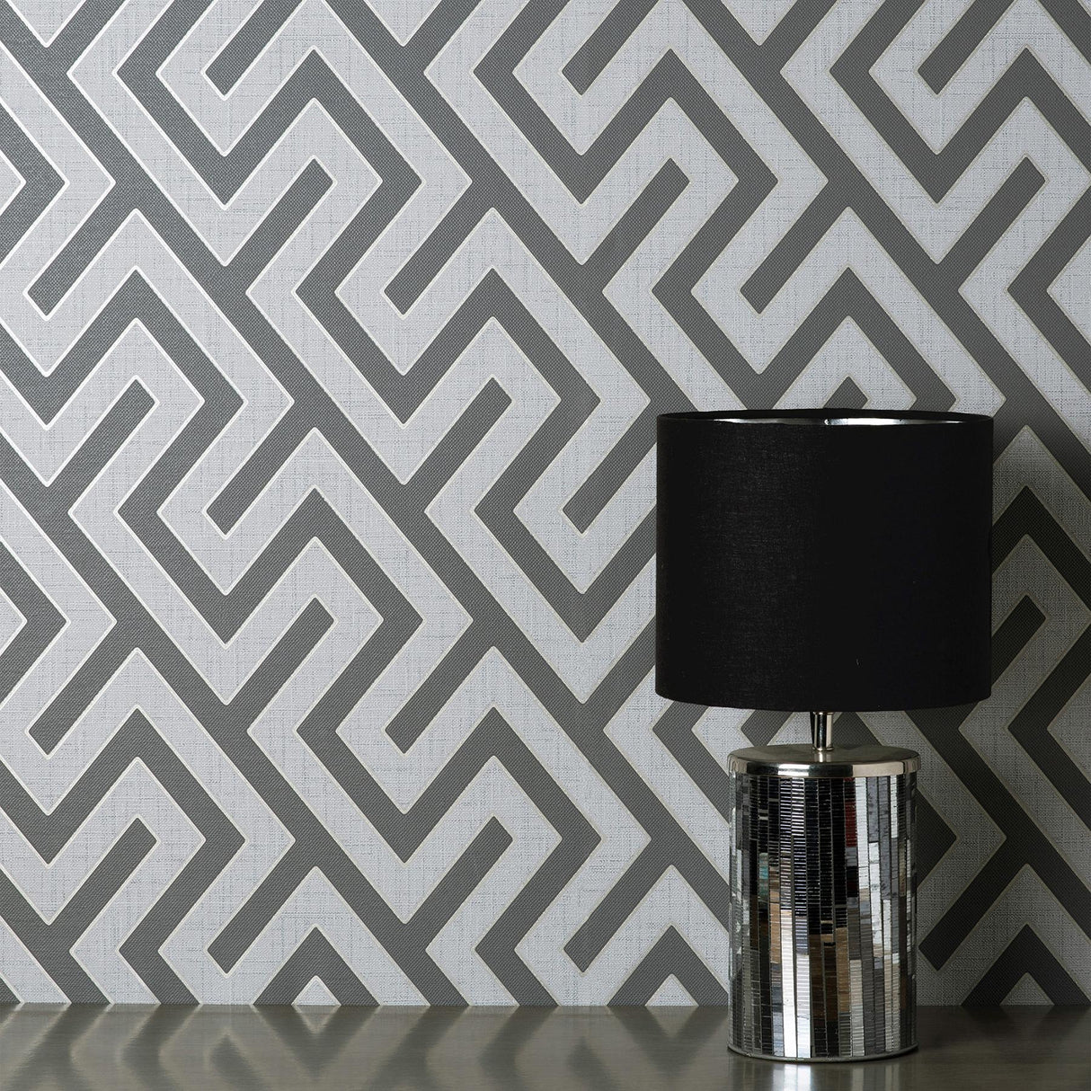 York Meander Charcoal Geo Wallpaper