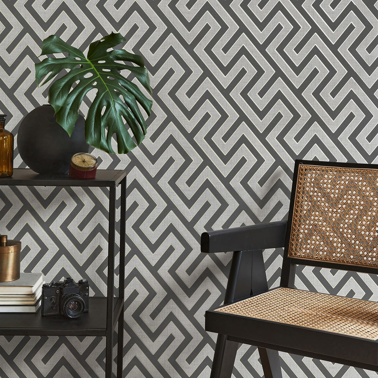 York Meander Charcoal Geo Wallpaper