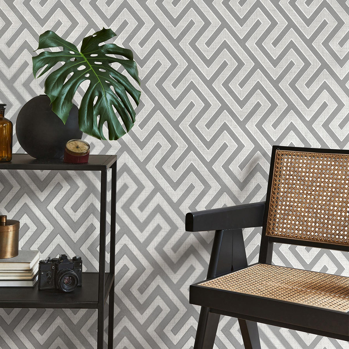 York Meander Light Grey Geo Wallpaper