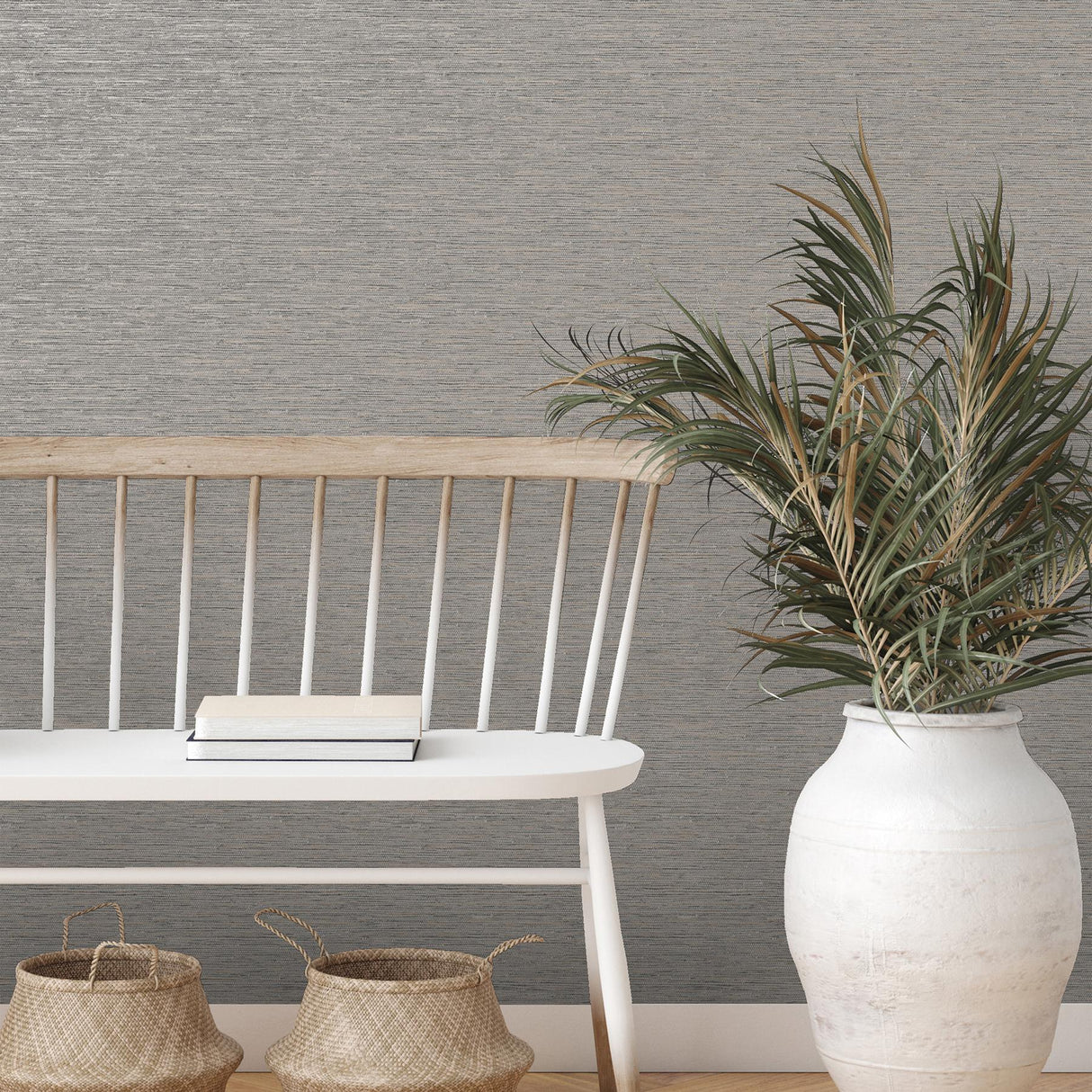 York Mephi Grey Grasscloth Wallpaper