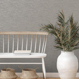 York Mephi Grey Grasscloth Wallpaper