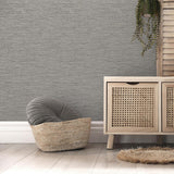 York Mephi Grey Grasscloth Wallpaper