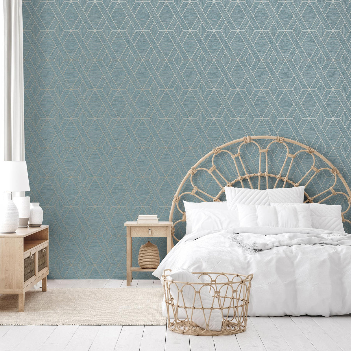 York Malcolm Teal Geo Wallpaper