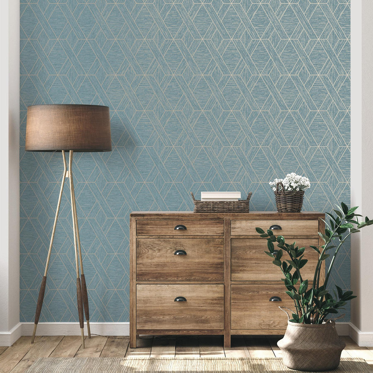 York Malcolm Teal Geo Wallpaper