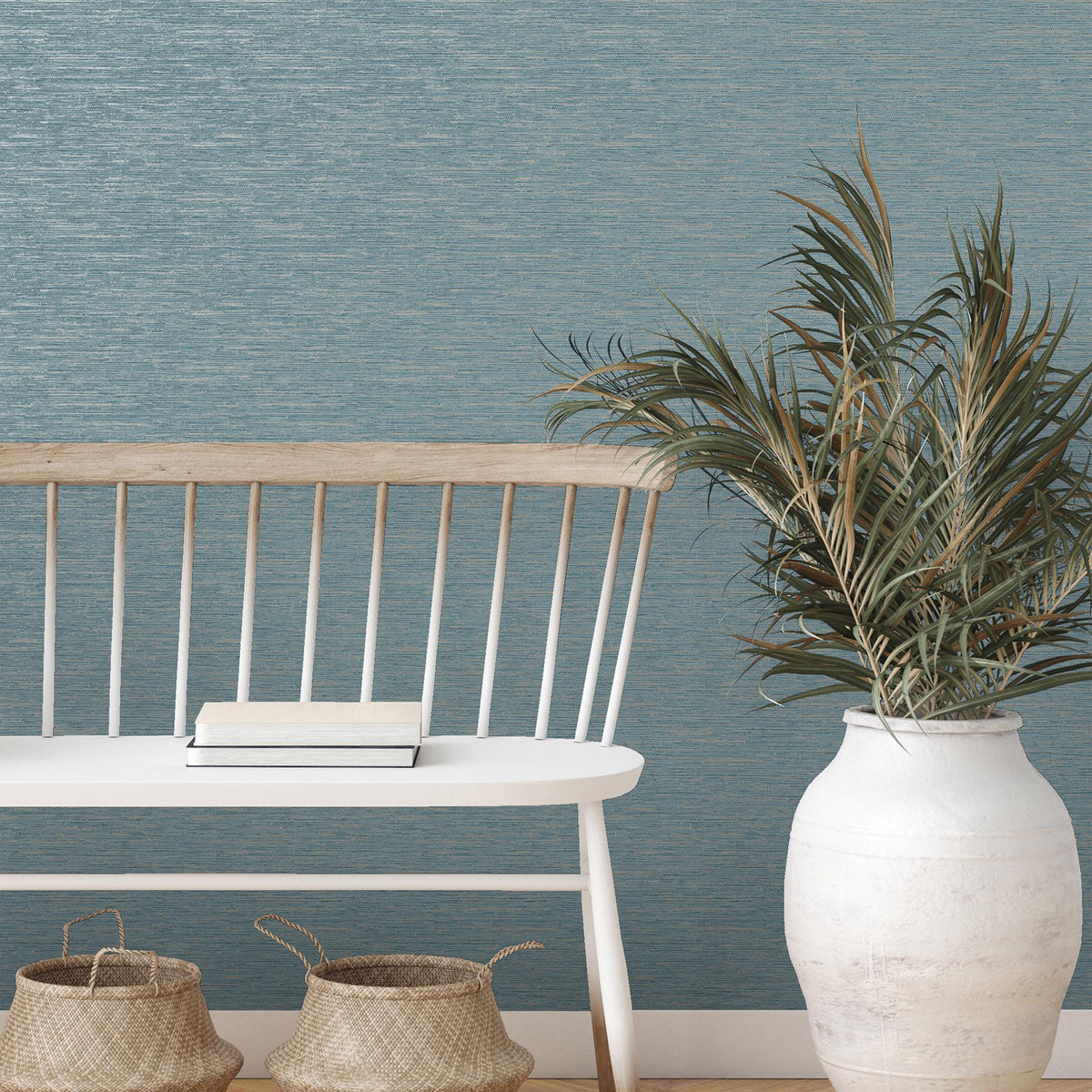 York Mephi Teal Grasscloth Wallpaper