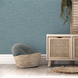 York Mephi Teal Grasscloth Wallpaper