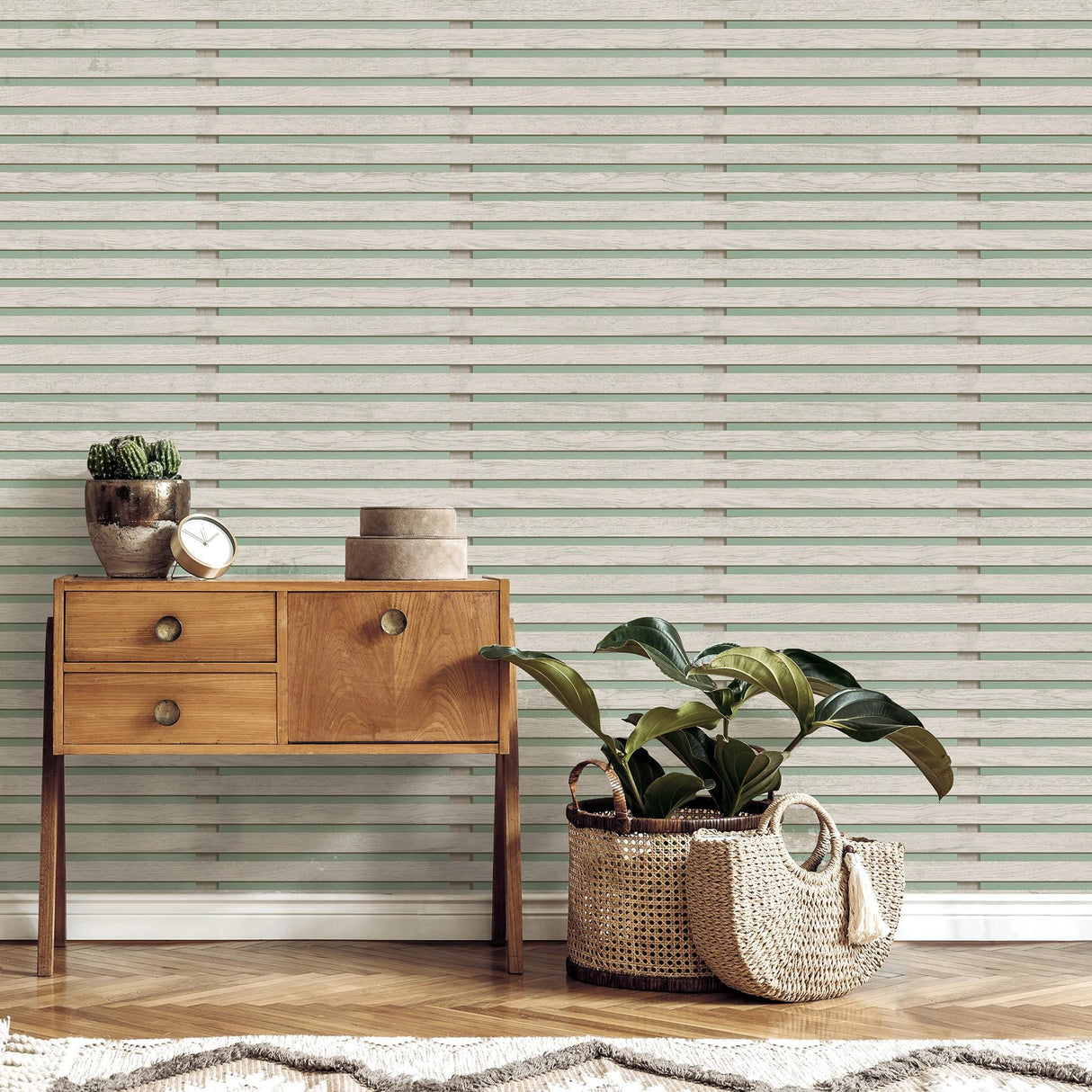 York Marlow Sage Wood Slats Wallpaper
