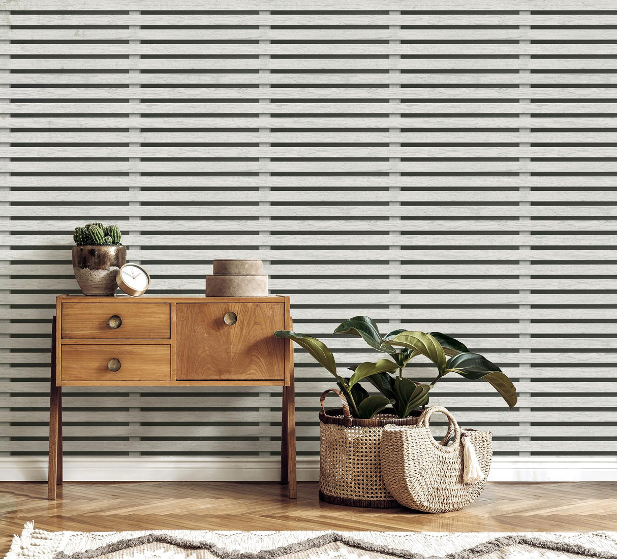 York Marlow Charcoal Wood Slats Wallpaper
