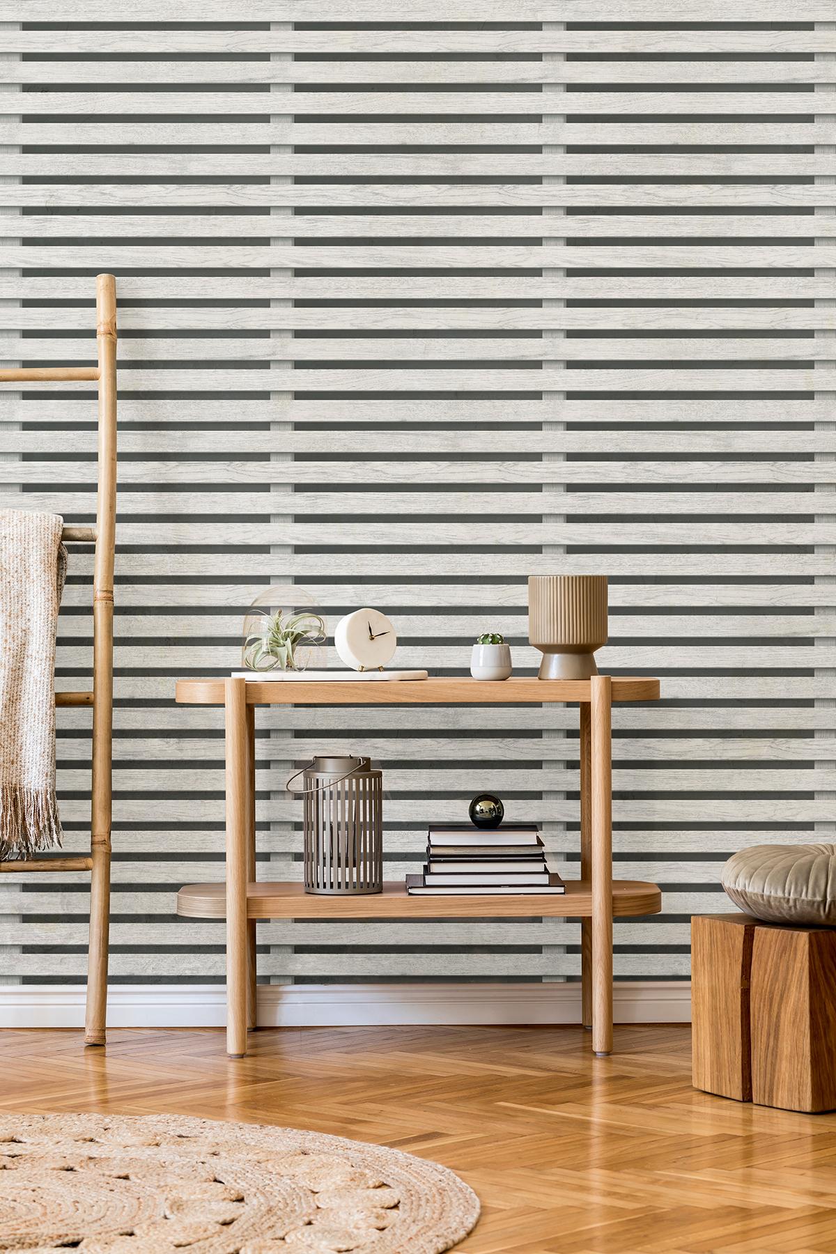 York Marlow Charcoal Wood Slats Wallpaper