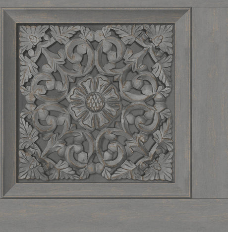 York Albie Dark Grey Carved Panel Wallpaper