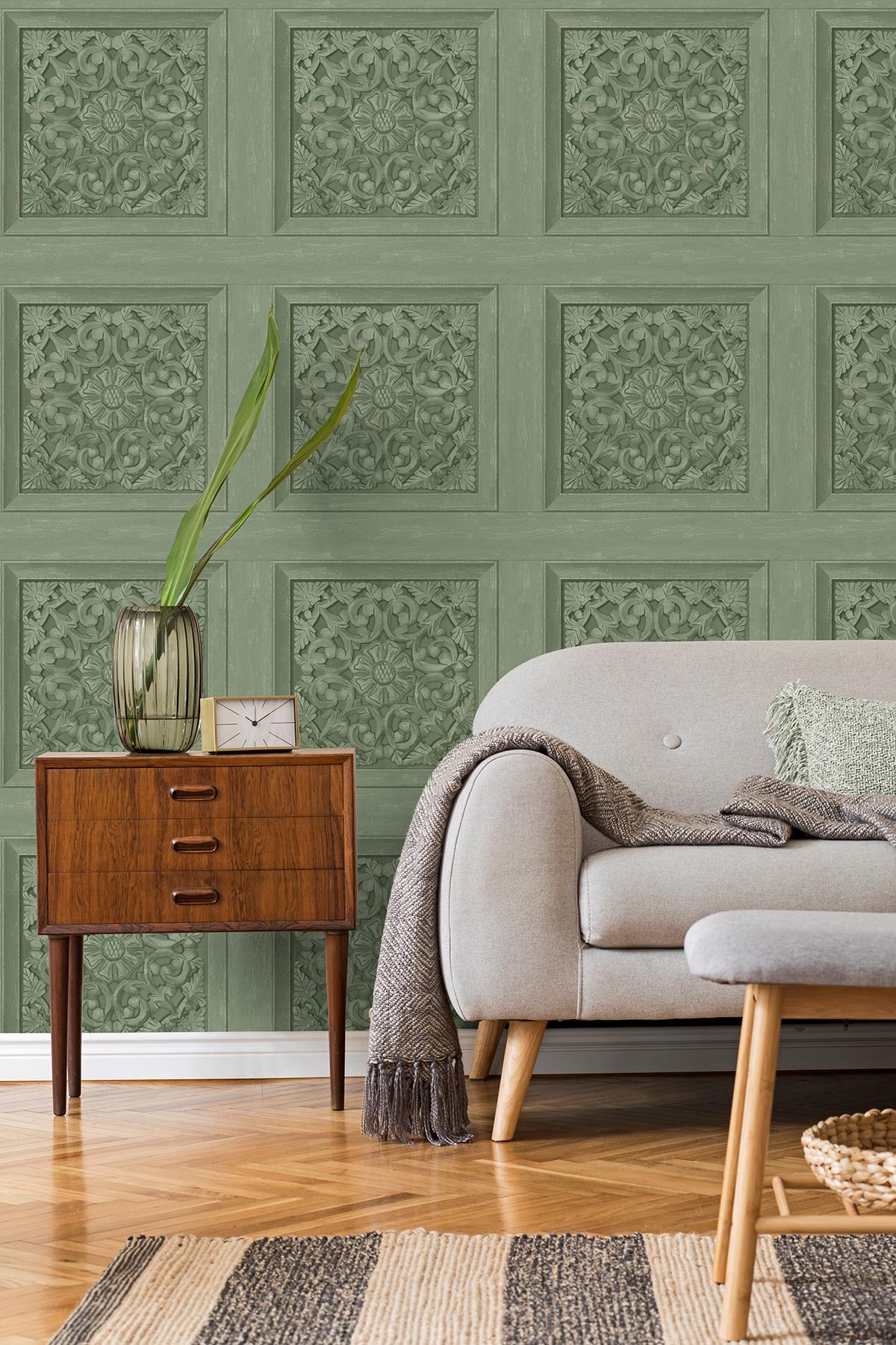 York Albie Moss Carved Panel Wallpaper