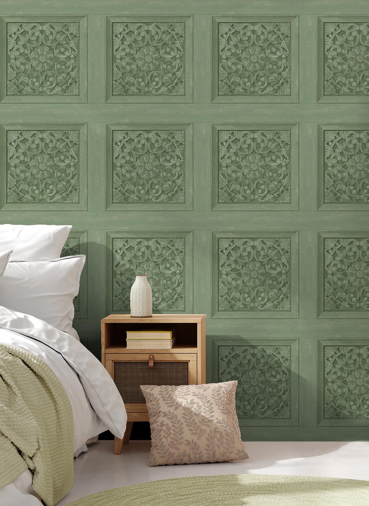 York Albie Moss Carved Panel Wallpaper