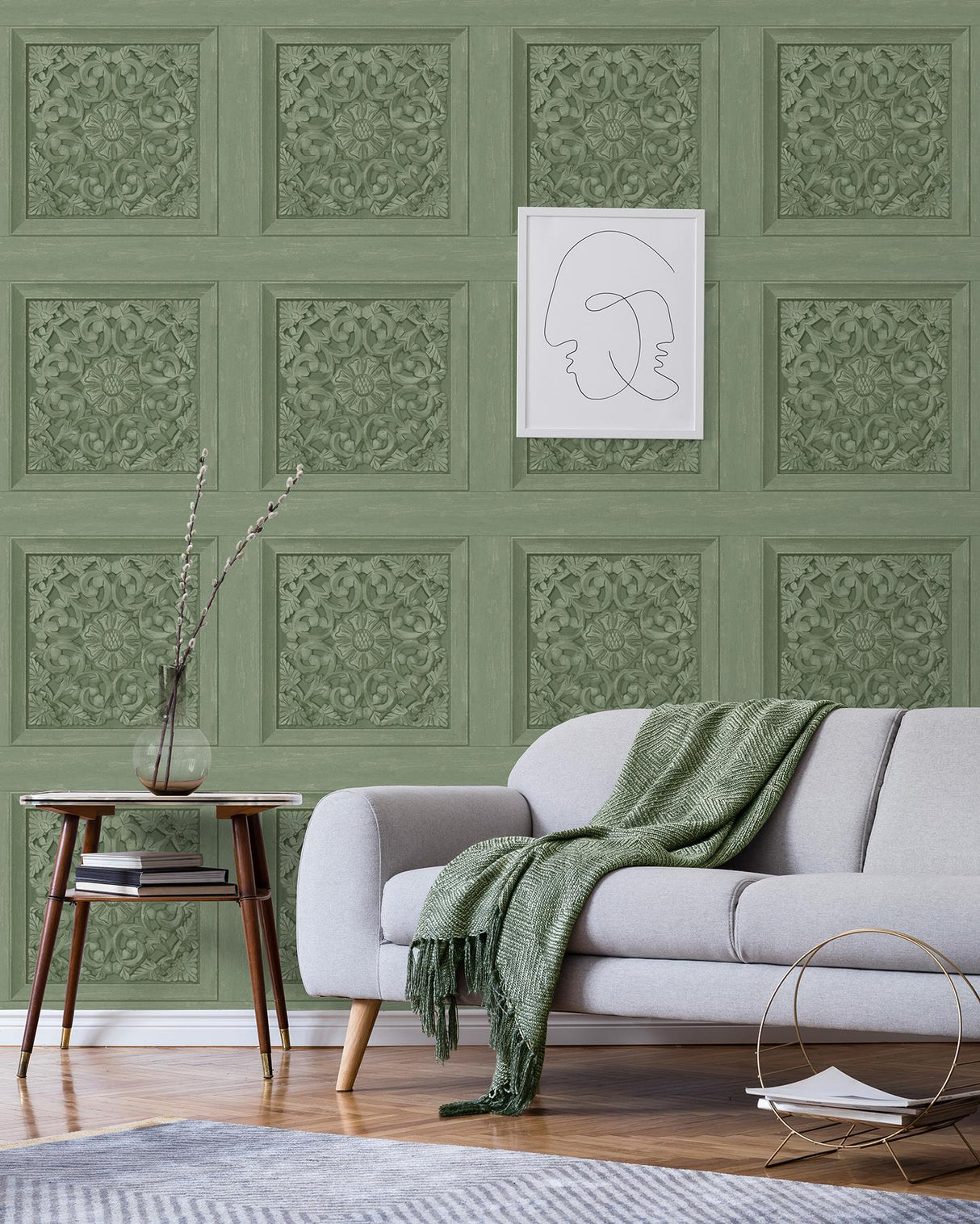 York Albie Moss Carved Panel Wallpaper
