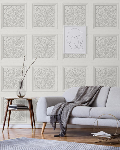 York Albie Dove Carved Panel Wallpaper