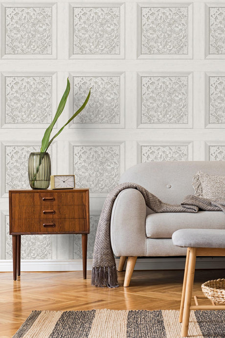 York Albie Dove Carved Panel Wallpaper