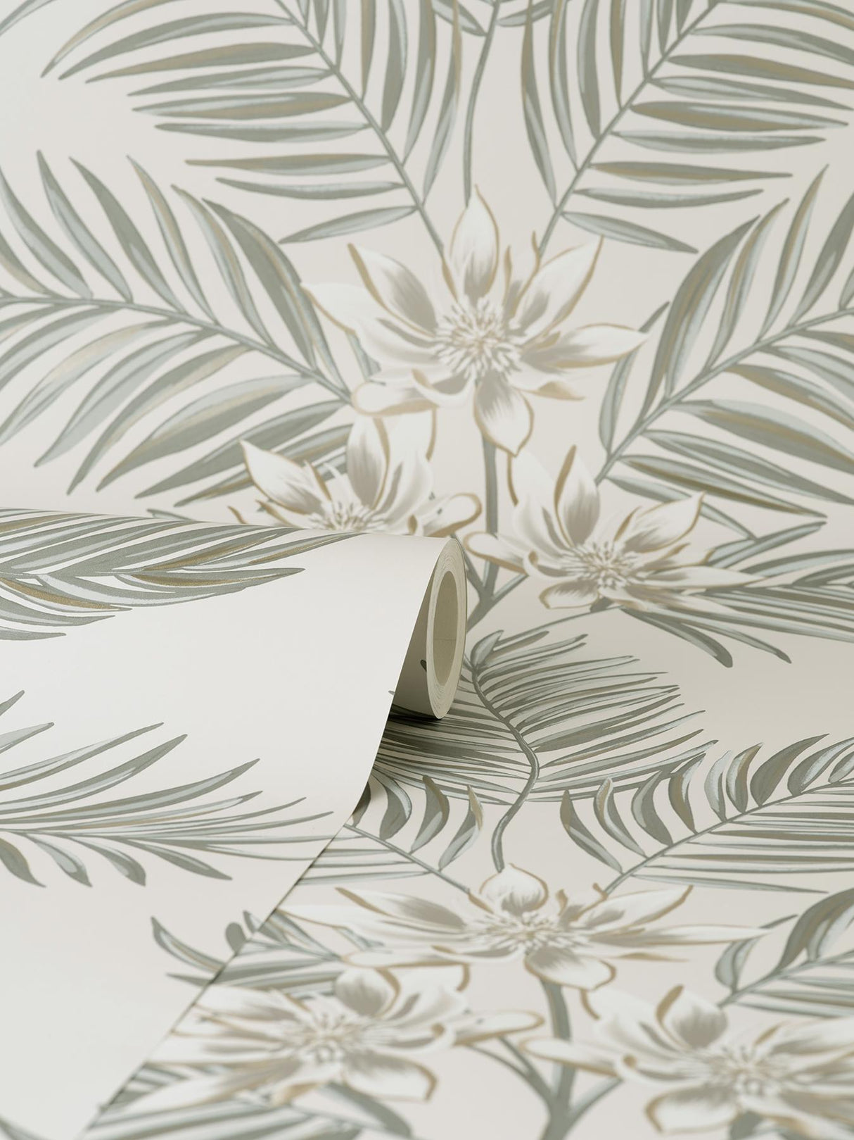 York Bali Light Grey Palm Wallpaper