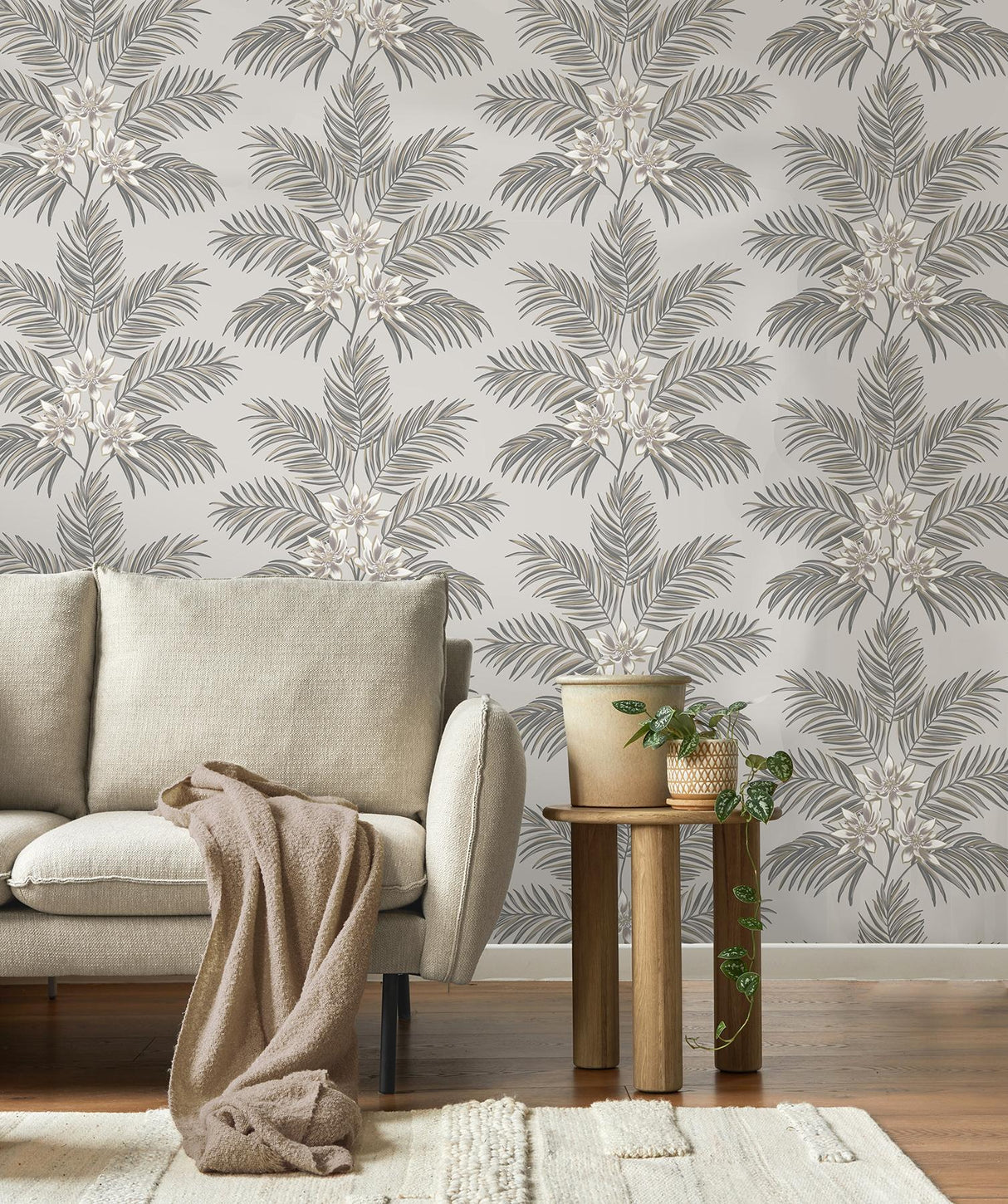 York Bali Light Grey Palm Wallpaper