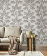 York Bali Light Grey Palm Wallpaper