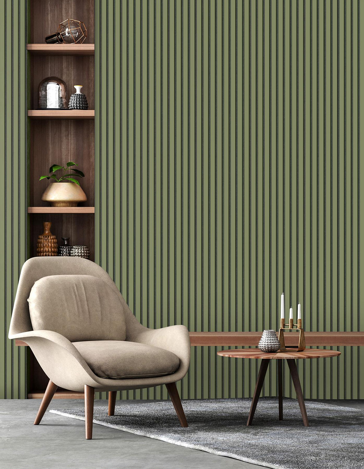 York Reggie Olive Vertical Slats Wallpaper