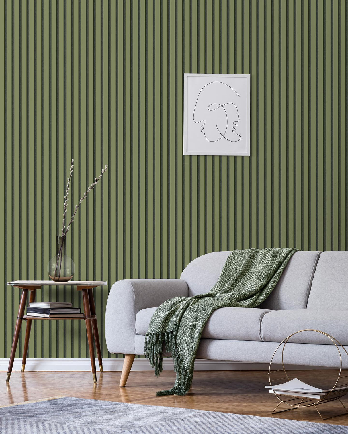 York Reggie Olive Vertical Slats Wallpaper