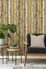 York Chester Mustard Birch Trees Wallpaper