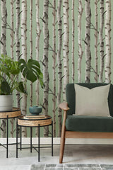 York Chester Sage Birch Trees Wallpaper