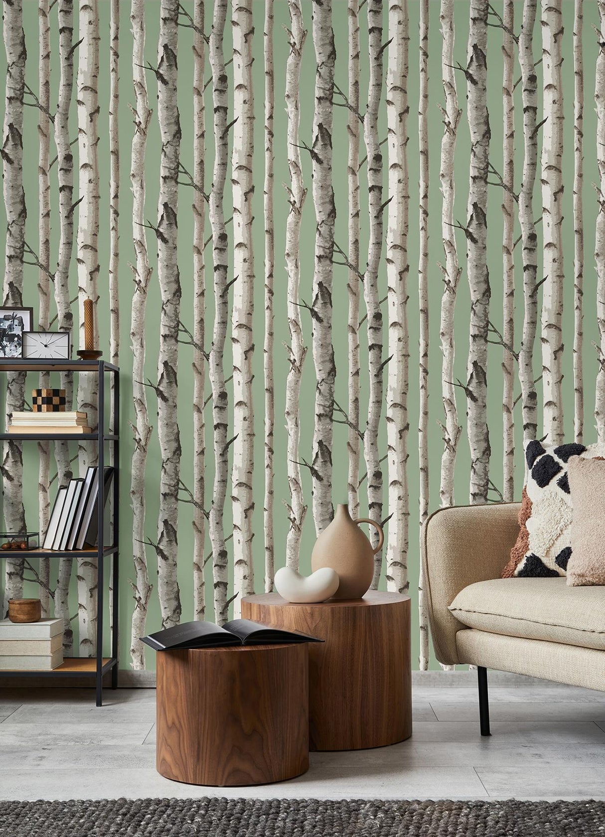 York Chester Sage Birch Trees Wallpaper