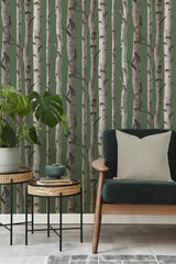 York Chester Dark Green Birch Trees Wallpaper