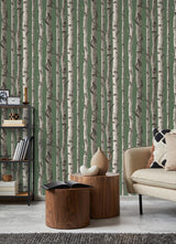 York Chester Dark Green Birch Trees Wallpaper