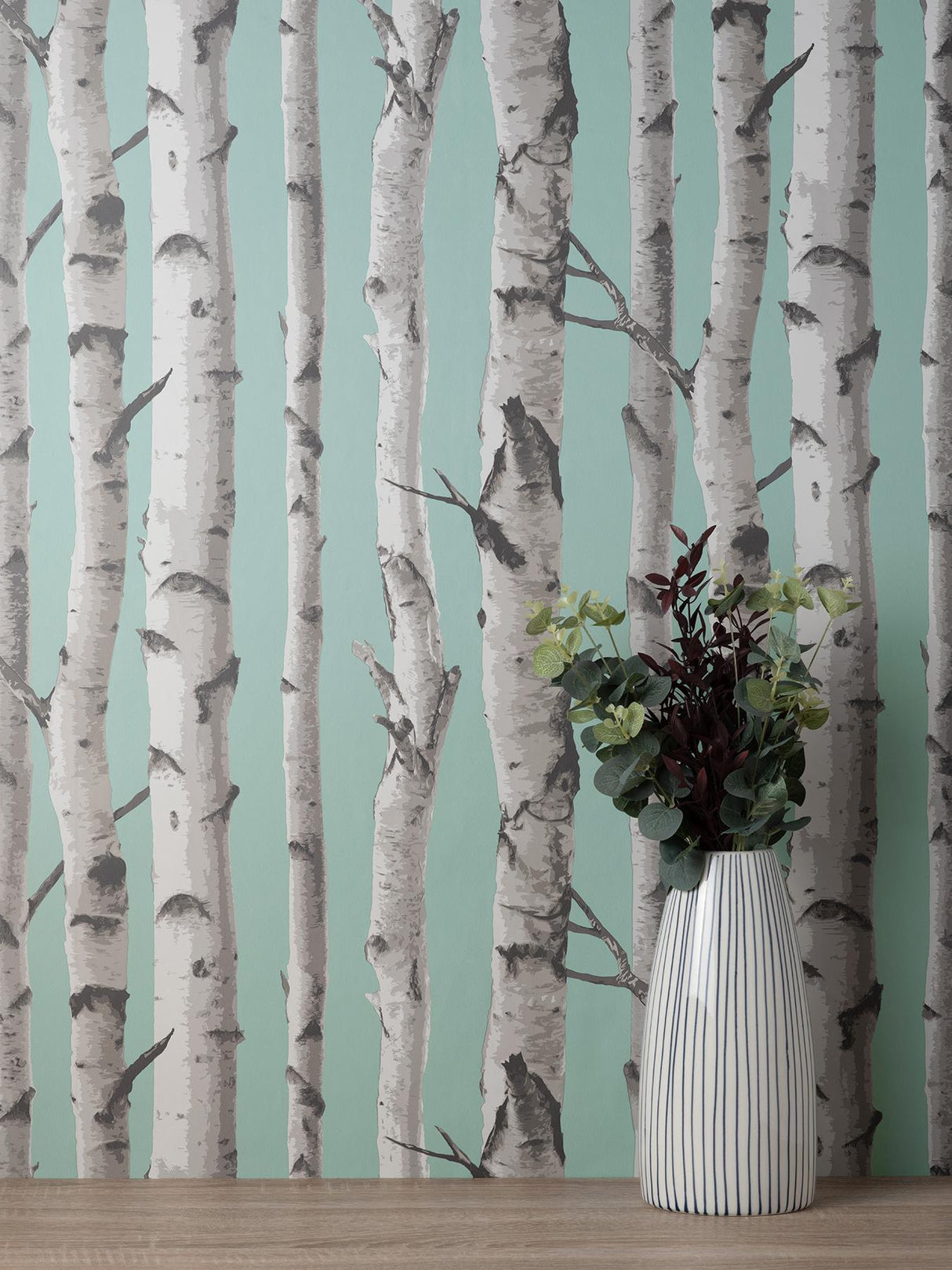 York Chester Aqua Birch Trees Wallpaper