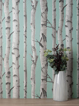 York Chester Aqua Birch Trees Wallpaper