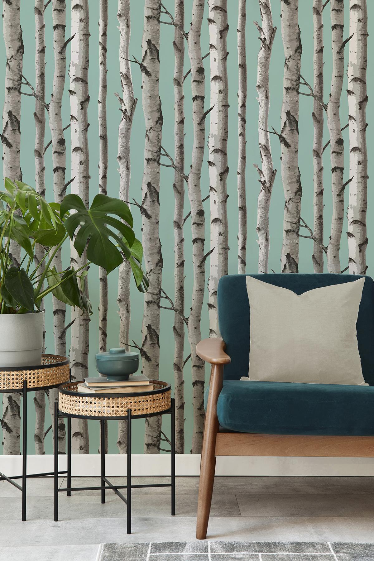 York Chester Aqua Birch Trees Wallpaper