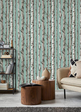 York Chester Aqua Birch Trees Wallpaper