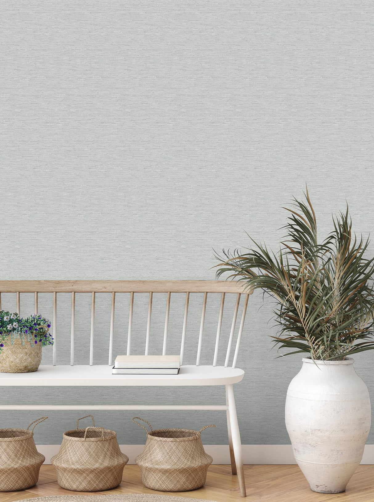 York Miya Grey Faux Grasscloth Wallpaper