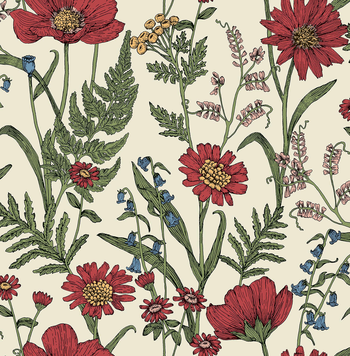 York Arden Red Wild Meadow Wallpaper