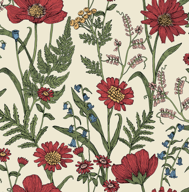 York Arden Red Wild Meadow Wallpaper